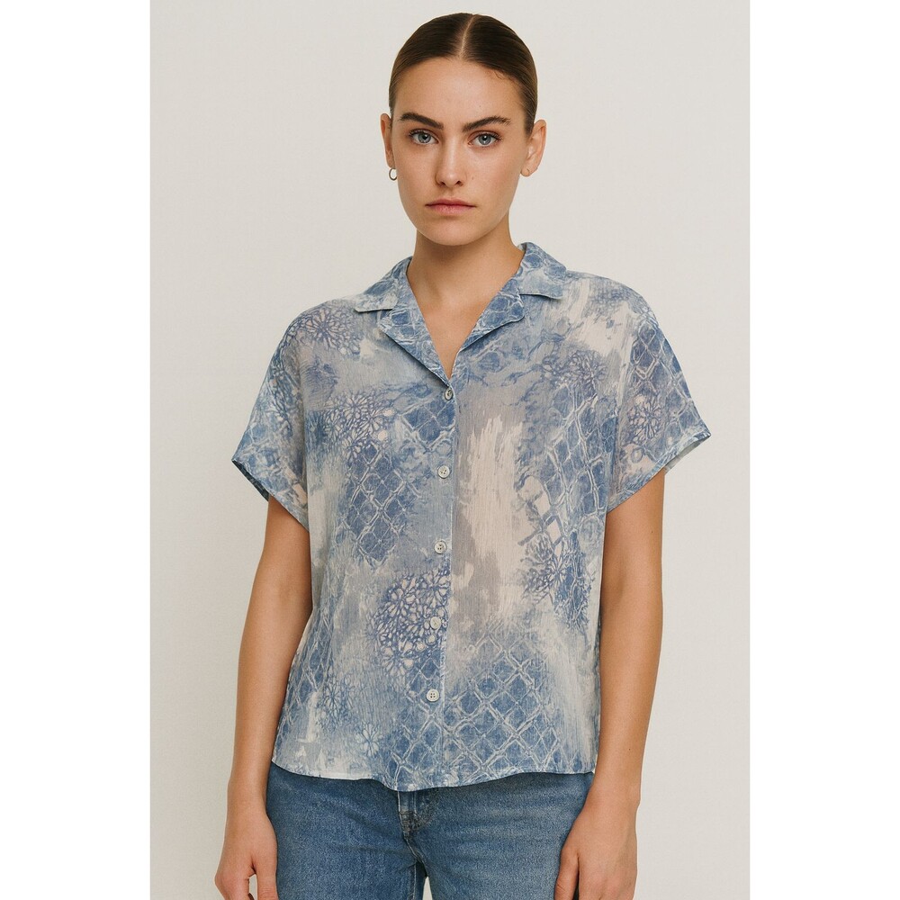 Alfred Dunner - Top - Blouse - Vintage Retro - Sz 10 - Blue and White - 90s